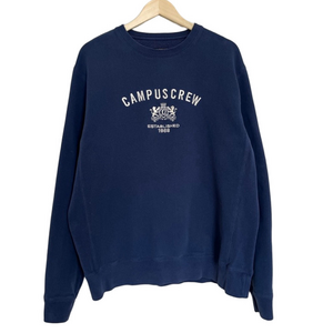 Vintage Oversized Campus Crew Navy Blue Crewneck Sweatshirt Embroidered 90’s